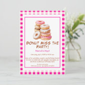Donut verjaardagsfeestje uitnodiging – kleurrijk e (Staand voorkant)