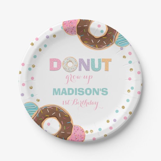 Donut Verjaardagspartij Papier Bord 7" Donut Grow  (Voorkant)