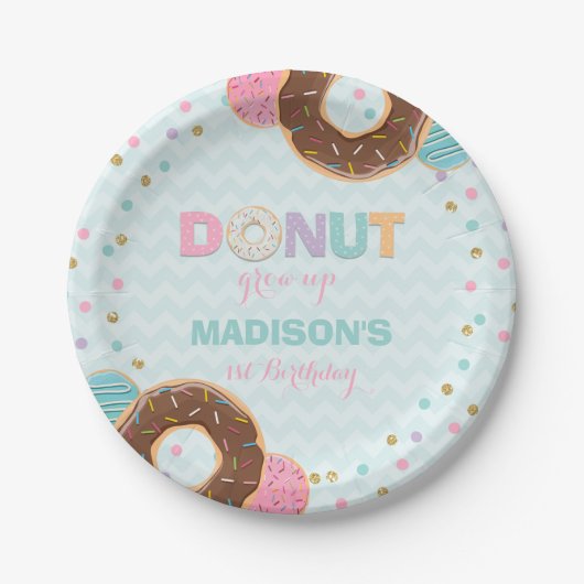 Donut Verjaardagspartij Papier Bord 7" Donut Grow  (Voorkant)