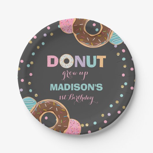 Donut Verjaardagspartij Papier Bord 7" Donut Grow  (Voorkant)