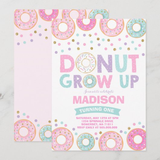 Donut verjaardagsuitnodiging Donut word niet volwa Kaart (Voorkant / Achterkant)