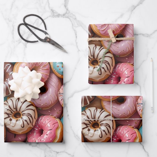 Donut verpakkings papier plat vel set van 3 (Voorkant)