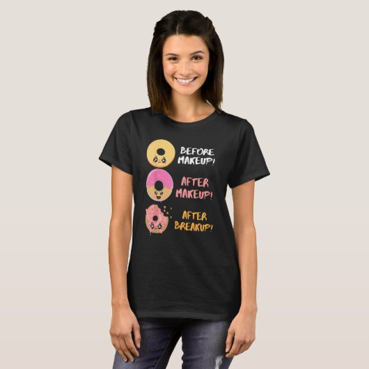 Donut Voor Na Make-up Breuk Sarcastisch Donut T-shirt (Voorkant volledig)