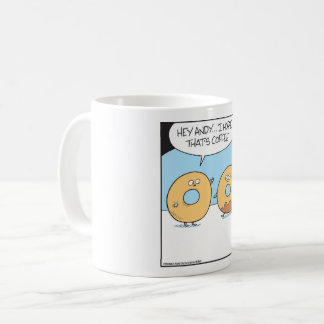 Donut vraagt zich af of er koffie is gedronken. koffiemok