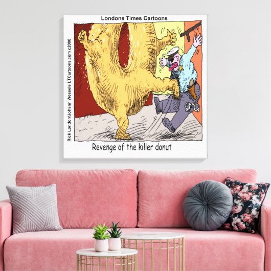 Donut Vs Police Funny Cartoon Canvas Print (Insitu (Woonkamer))