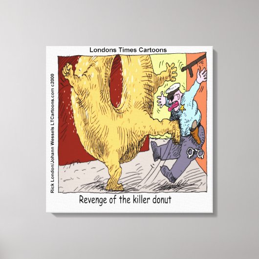 Donut Vs Police Funny Cartoon Canvas Print (Voorkant)