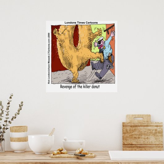 Donut Vs Police Funny Cartoon Poster (Keuken)