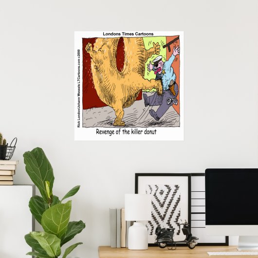 Donut Vs Police Funny Cartoon Poster (Thuiskantoor)