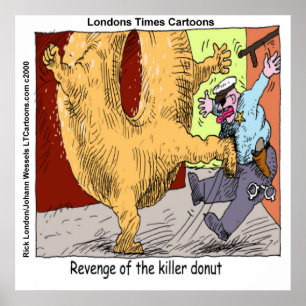 Donut Vs Politie Grappige Cartoon Poster