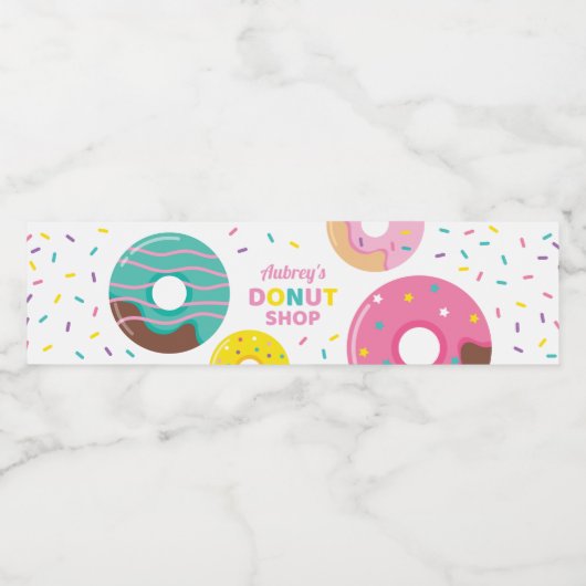 Donut Water Fles Label voor Meisje Verjaardagsfees Waterfles Etiket (Enkel label)