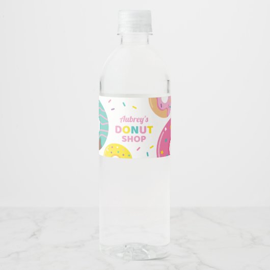 Donut Water Fles Label voor Meisje Verjaardagsfees Waterfles Etiket (Voorkant)