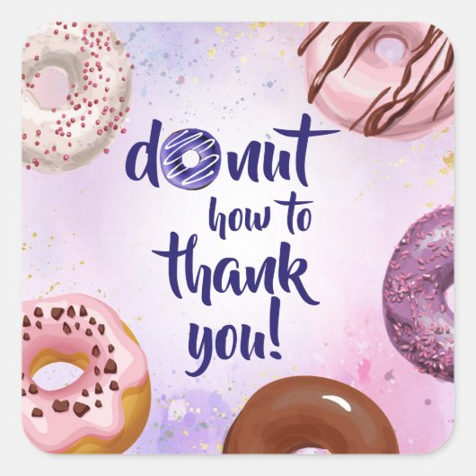 Donut Waterverf Dank u Vierkante Sticker (Voorkant)