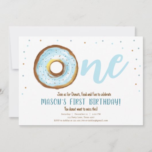 Donut Waterverf Sweet One Boy First Birthday Kaart (Voorkant)