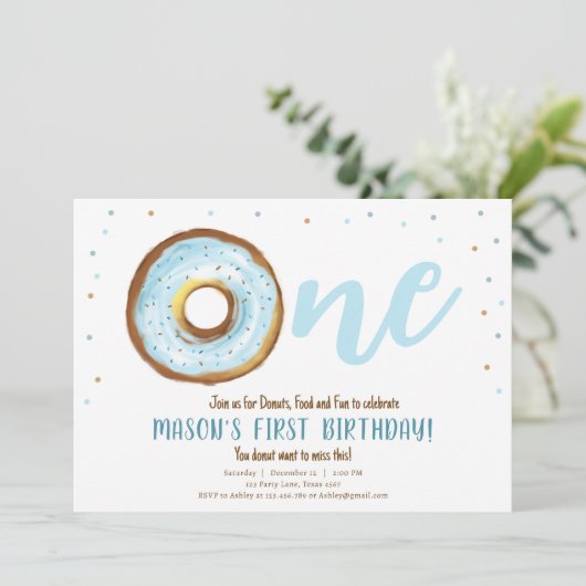 Donut Waterverf Sweet One Boy First Birthday Kaart (Staand voorkant)