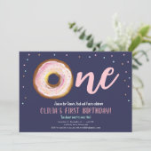 Donut Waterverf Sweet One Girl First Birthday Inv Kaart (Staand voorkant)