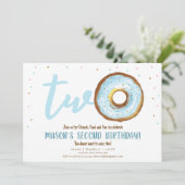 Donut Waterverf Twee Sweet Boy Tweede verjaardag Kaart (Staand voorkant)