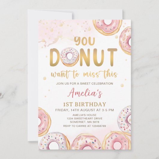 Donut wil deze roze donut verjaardag missen kaart (Voorkant)