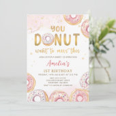 Donut wil deze roze donut verjaardag missen kaart (Staand voorkant)