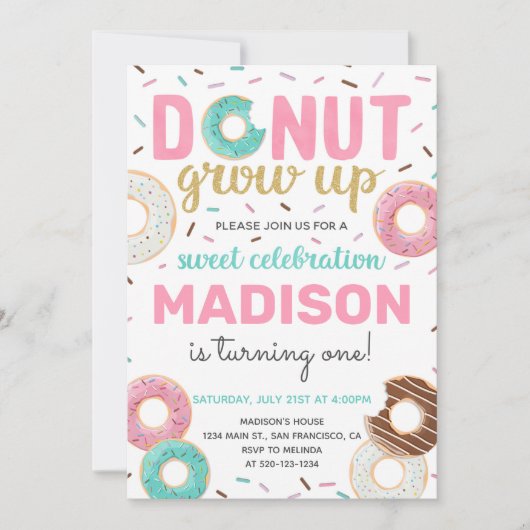 Donut wordt uitgenodigd voor donut Birthday Kaart (Voorkant)