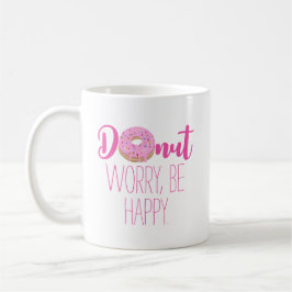 Donut Worry Be Happy Roze Tekst Koffiemok
