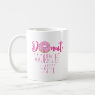 Donut Worry Be Happy Roze Tekst Koffiemok