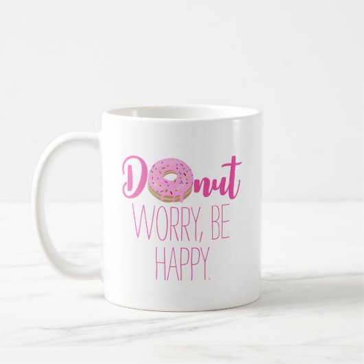 Donut Worry Be Happy Roze Tekst Koffiemok (Links)