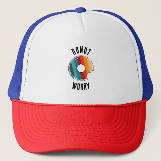 Donut Worry Red Blue Retro Rainbow Trucker Hat Pet (Voorkant)