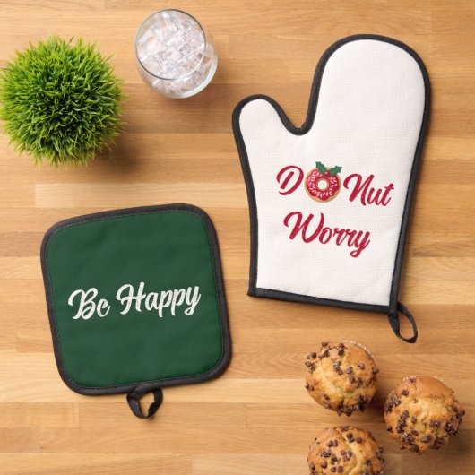 Donut Worry Schattige Funny Christmas Gift Illustr Ovenwant & Pannenlap Set (Top down)