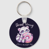 Donut Worry Schattige Kawaii Wasbeer Sleutelhanger (Voorkant)