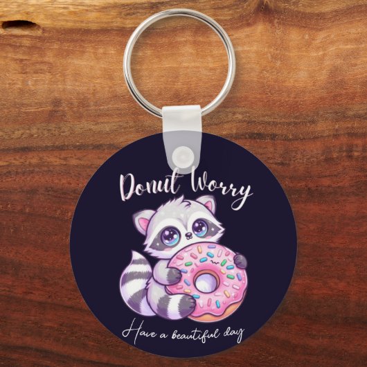 Donut Worry Schattige Kawaii Wasbeer Sleutelhanger (Voorkant)