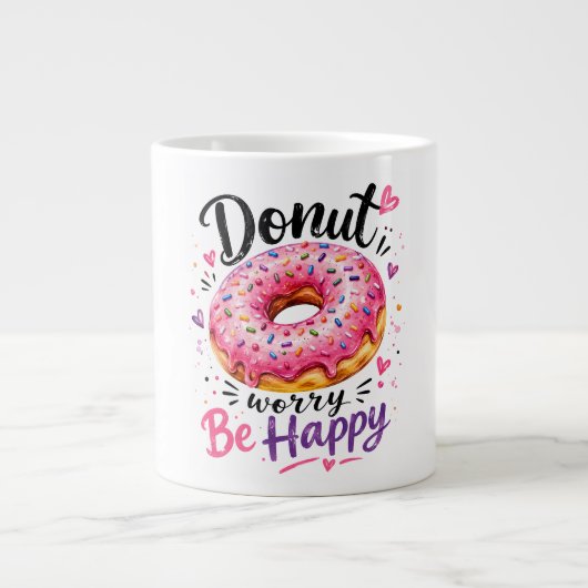 Donut Worry Wees Gelukkig Grote Koffiekop (Voorkant)