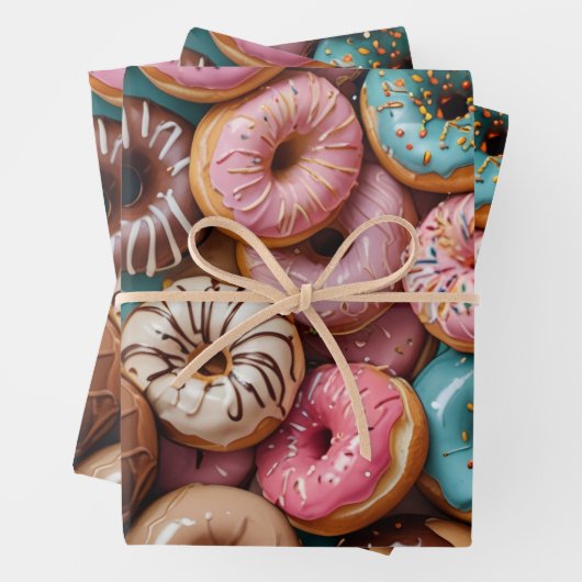 Donut Wrapping Paper Flat Sheet Set of 3 (In situ)
