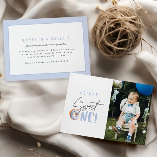 Donut zoet een 1e verjaardag foto feest aankondiging