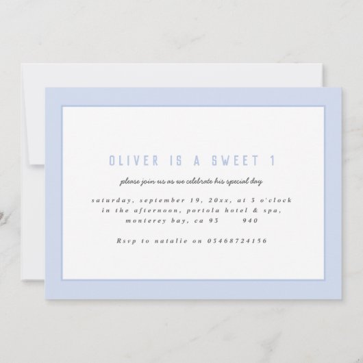 Donut zoet een 1e verjaardag foto feest aankondiging (Achterkant)