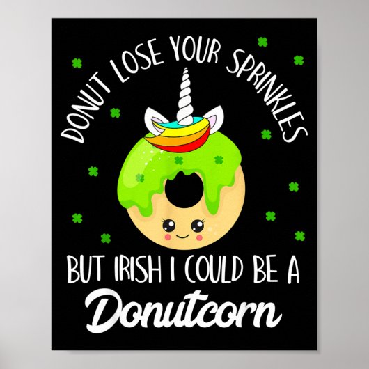 Donutcorn Funny Cute Donut Unicorn Irish St Patric Poster (Voorkant)