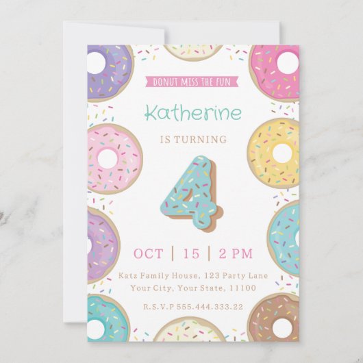 DONUTS 4E verjaardag Kaart (Voorkant)