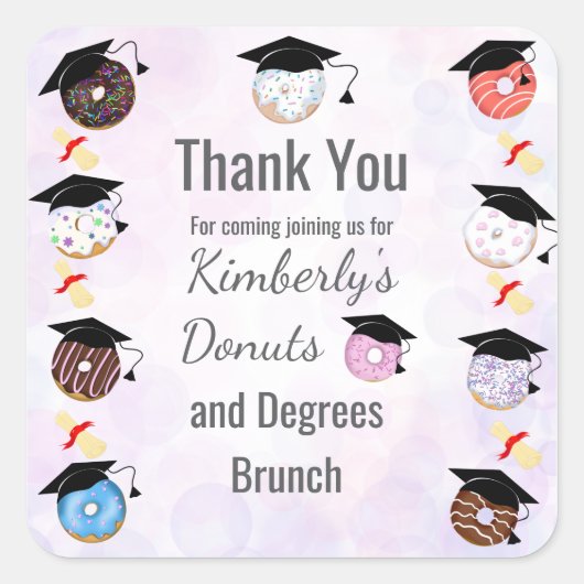 Donuts and Degrees Afstuderen Brunch Dank je wel Vierkante Sticker (Voorkant)