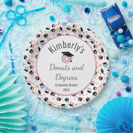 Donuts and Degrees Afstuderen Pattern Gepersonalis Papieren Bordje (Feest)