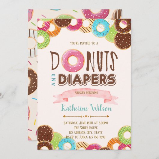 Donuts and diaper sprinkle party-uitnodiging kaart (Voorkant / Achterkant)
