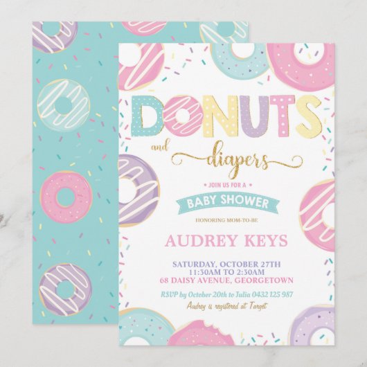 Donuts and Diapers Baby Girl Shower Doughnut Kaart (Voorkant / Achterkant)