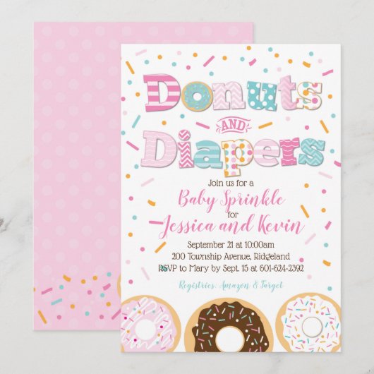 Donuts and Diapers Baby Girl Sprinkle of Shower Kaart (Voorkant / Achterkant)