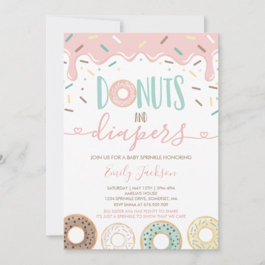 Donuts and diapers Baby Sprinkle Invitation Kaart (Voorkant)