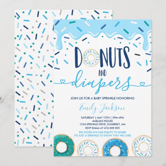 Donuts and diapers Baby Sprinkle Invitation Kaart (Voorkant / Achterkant)