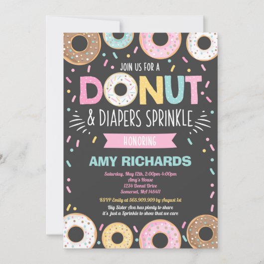 Donuts and diapers Baby Sprinkle Invitation Kaart (Voorkant)