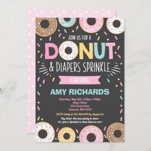 Donuts and diapers Baby Sprinkle Invitation Kaart (Voorkant / Achterkant)
