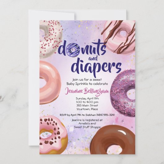 Donuts and Diapers Baby Sprinkle Shower Kaart (Voorkant)