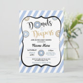 Donuts and Diapers Blue Baby shower Invite Kaart (Staand voorkant)