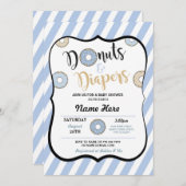 Donuts and Diapers Blue Baby shower Invite Kaart (Voorkant / Achterkant)