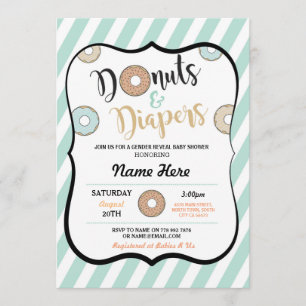 Donuts and Diapers Mint Baby shower Invite Kaart