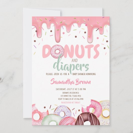 Donuts and Diapers Sprinkle Baby shower Kaart (Voorkant)